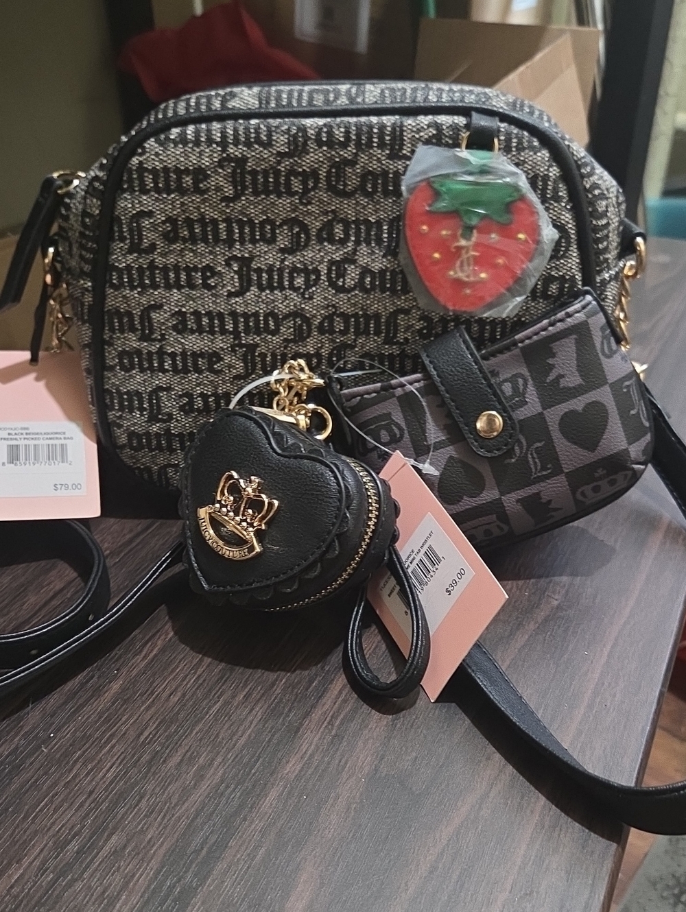 Juicy Couture Black Crossbody Bag w/ 2 Piece Wristlet Coin Purse